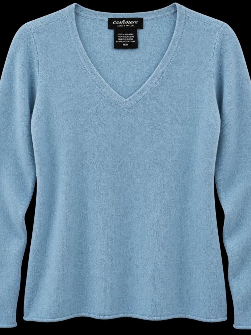 Beautiful Lord & Taylor 100% cashmere sweater in a soft powder/sky blue.